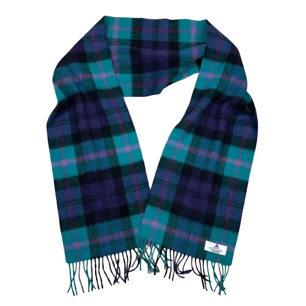 House of Scotland Lambswool Fringe Scarf Teal Pink Purple Black Plaid